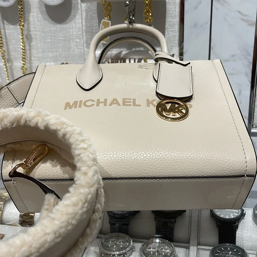 Michael Kors Mirella Small Pebbled Leather Shopper Top Zip Crossbody XBody Bag